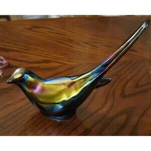 Fenton Glass Dichroic Bird Of Happiness Figure Colorful Iridescent Oil Slick